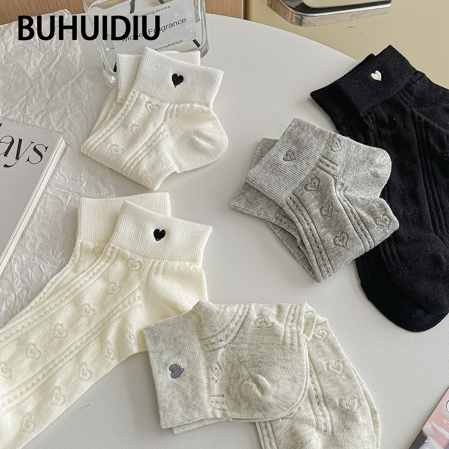 不会丢的袜子爱心可爱短袜女夏薄款纯棉网眼透气无骨短筒配玛丽珍
