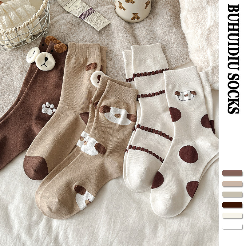 不会丢的袜子 可爱小熊中筒堆堆袜女款春秋个性立体卡通ins潮长袜