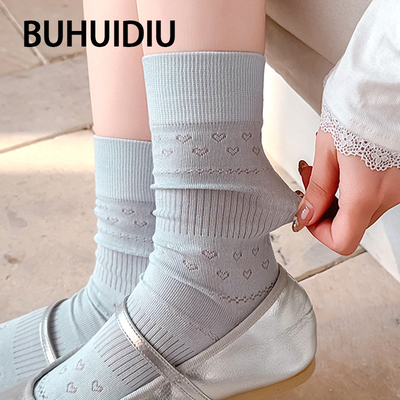 镂空爱心中筒袜女纯棉夏季中筒袜