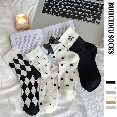夏天薄款蝴蝶结中筒袜女网眼透气
