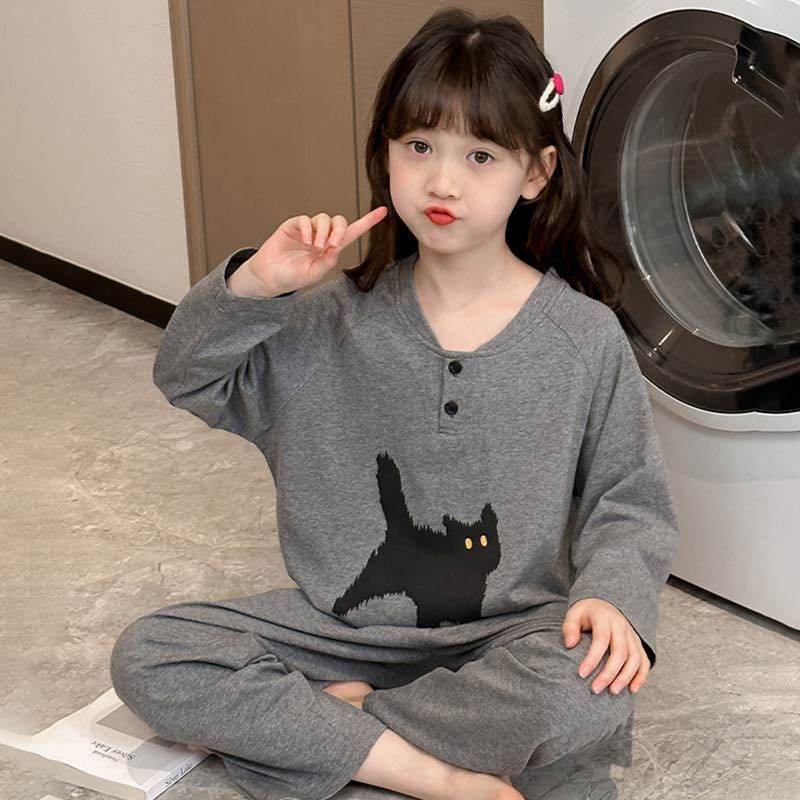 A类睡衣套装纯棉女童春款休闲长家居服套装