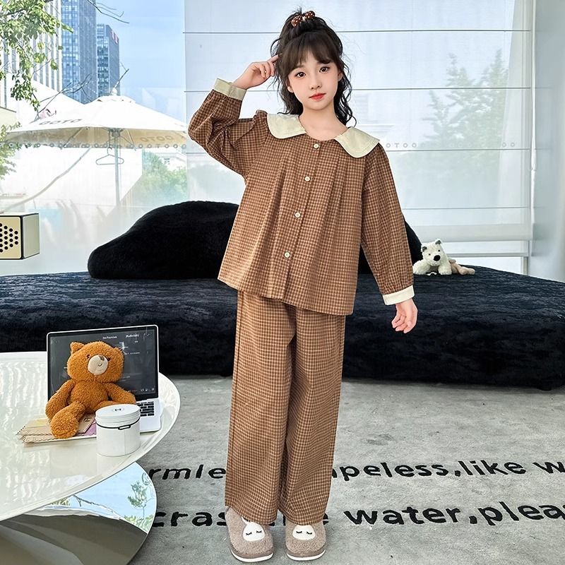 儿童开衫睡衣春秋款居家长袖女童睡衣宽松中大童空调服儿童家居服