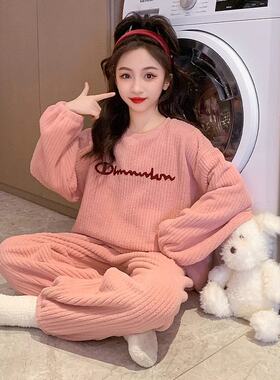 儿童秋冬睡衣新款珊瑚绒女童睡衣套装宽松保暖法兰绒中大童家居服
