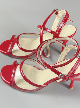 2023新款PVC红色羊漆皮牛皮底阿根廷探SalsaTango舞鞋细高跟凉鞋