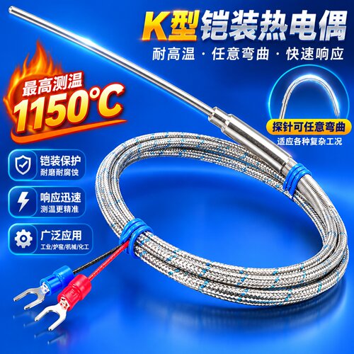 探头耐高温K型E型PT100温度传感器WZPK感温线铠装热电偶测温探针