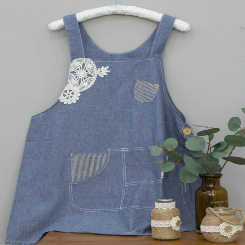 韩国进口 水洗棉贴布口袋均码成人女士家用厨房防污围裙韩版时尚