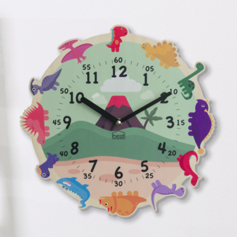 韩国进口 男孩房间木质卡通恐龙墙面装饰挂钟 客厅静音时钟,家居饰品,挂钟,淘宝优惠券,粉丝福利购,淘宝优惠卷