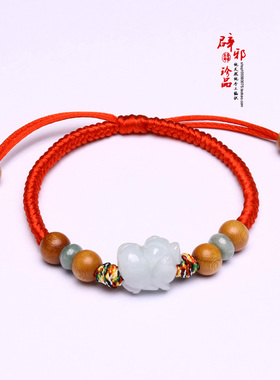 玉石本命年手链红绳编织金刚结手绳男女桃木学生手串时尚简约情侣