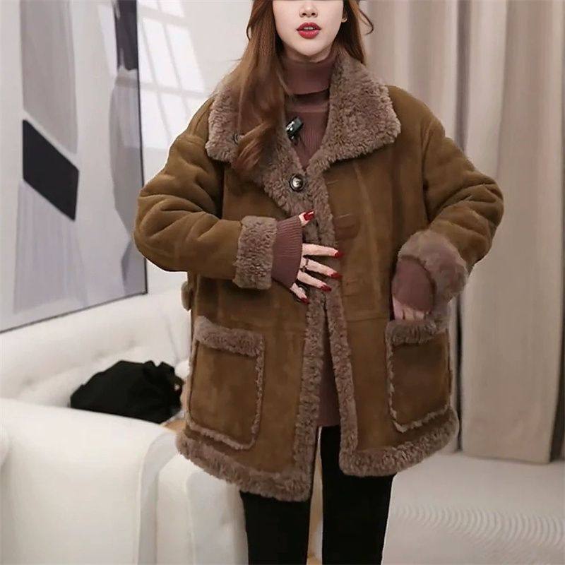 毛呢外套女2026秋冬季新款翻领大衣女韩版复古宽松加绒加厚开衫潮,女装/女士精品,常规大码外套,淘宝优惠券,粉丝福利购,淘宝优惠卷