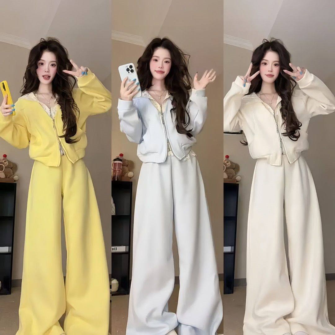 两件套连帽拉链卫衣阔腿裤女春秋新款韩版显瘦休闲运动套装潮ins,女装/女士精品,时尚套装,淘宝优惠券,粉丝福利购,淘宝优惠卷