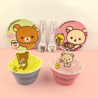 日本Rikkum轻松熊松弛熊小薰卡通密胺6寸盘少女心儿童辅食碗勺子
