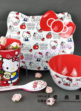 新品密胺树脂三丽鸥红色KT凯蒂猫儿童圆碗创意造型盘牛奶杯女孩
