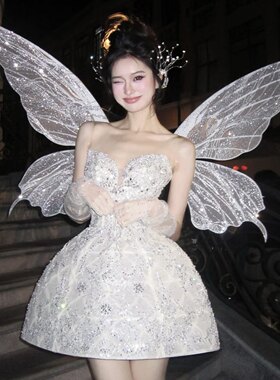 千树高定礼服写真摄影蝴蝶翅膀