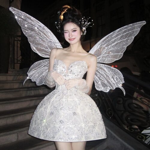 千树高定礼服写真摄影蝴蝶翅膀