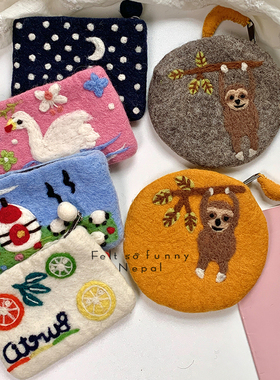 ins手工羊毛毡可爱卡通天鹅创意零钱包卡包收纳小包礼物