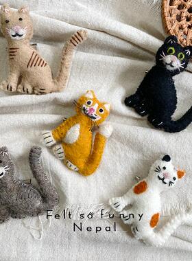 尼泊尔手工羊毛毡 可爱猫咪胸针女生包包书包挂饰情侣钥匙扣配件