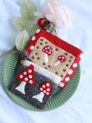 羊毛毡钥匙包迷你手拿收纳卡包