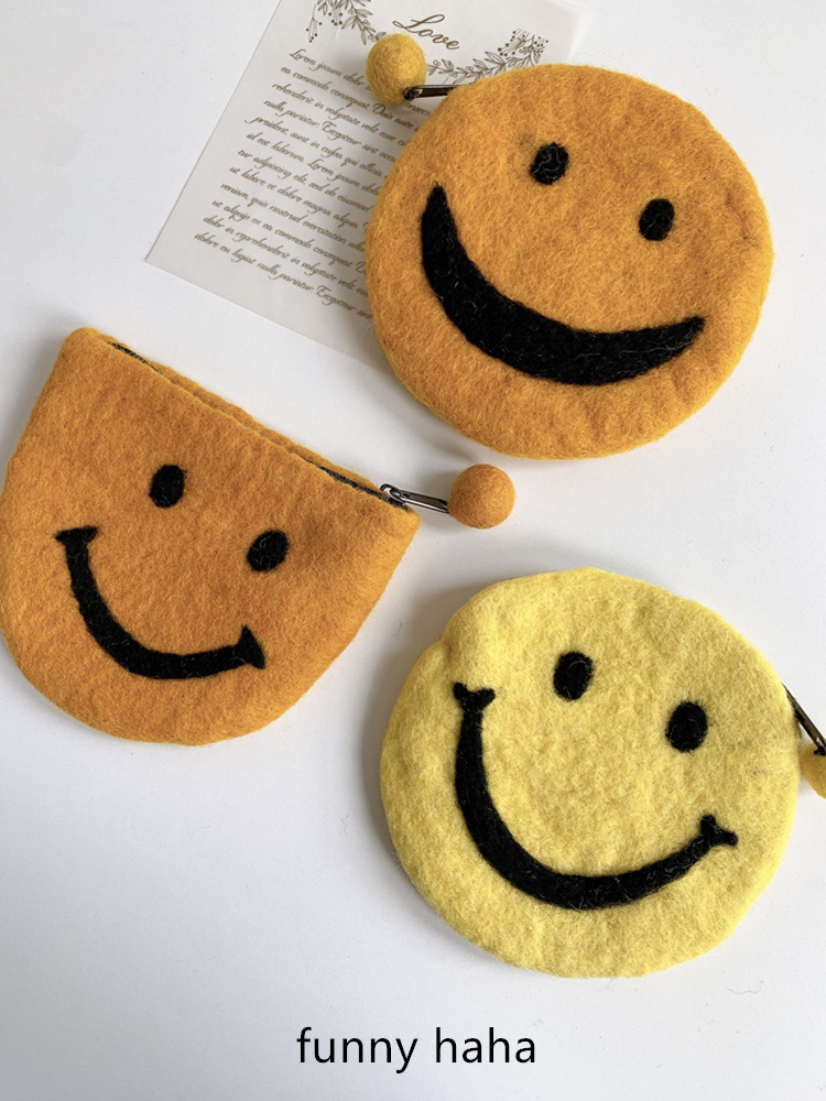 funny   尼泊尔手工零钱包笑脸可爱羊毛毡钥匙收纳包挂件便携卡包