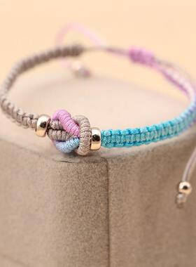 紫蝉女编织纯银甜美牵手环环相扣