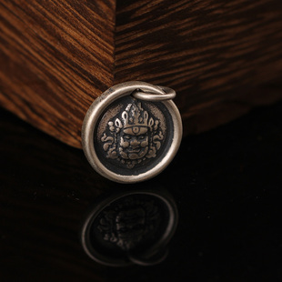 999足银黄财神银吊坠实心纯银复古藏风泰银做旧挂坠盘缠手链配饰