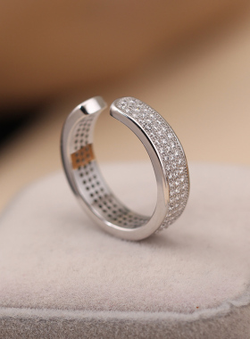 女925纯银轻奢满钻戒指开口大气