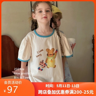 纯棉莫代尔薄款 2024小黑托昵女童睡裙夏季 大童睡衣小黑托尼家居服