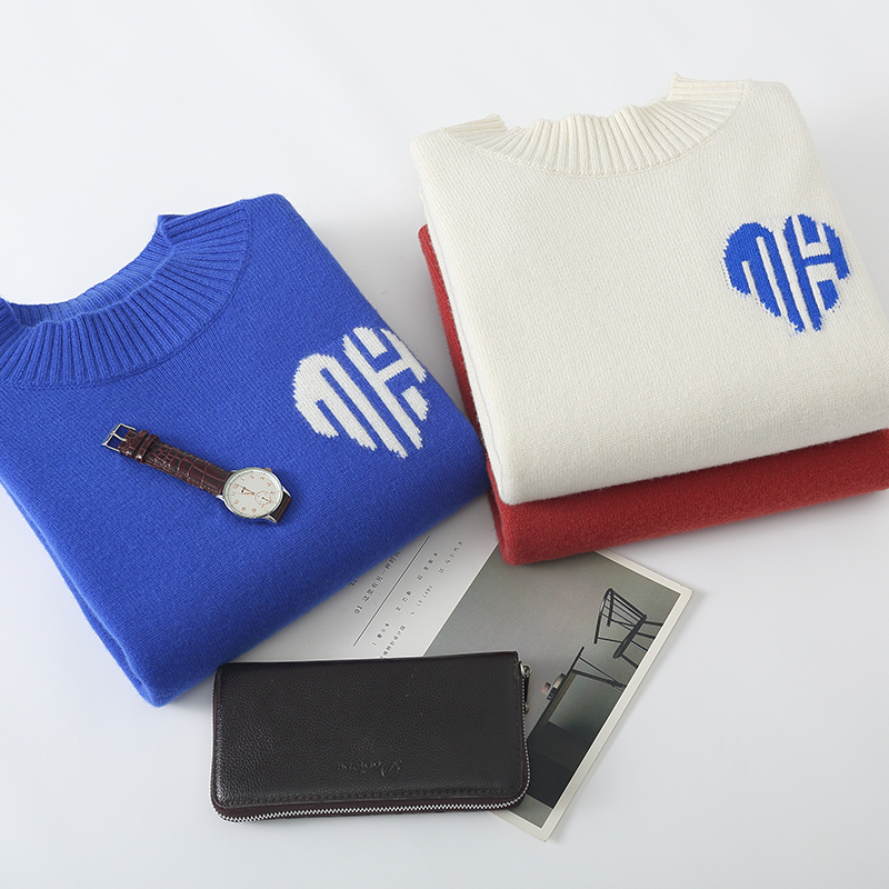 半高领100%纯羊毛衫男加厚宽松