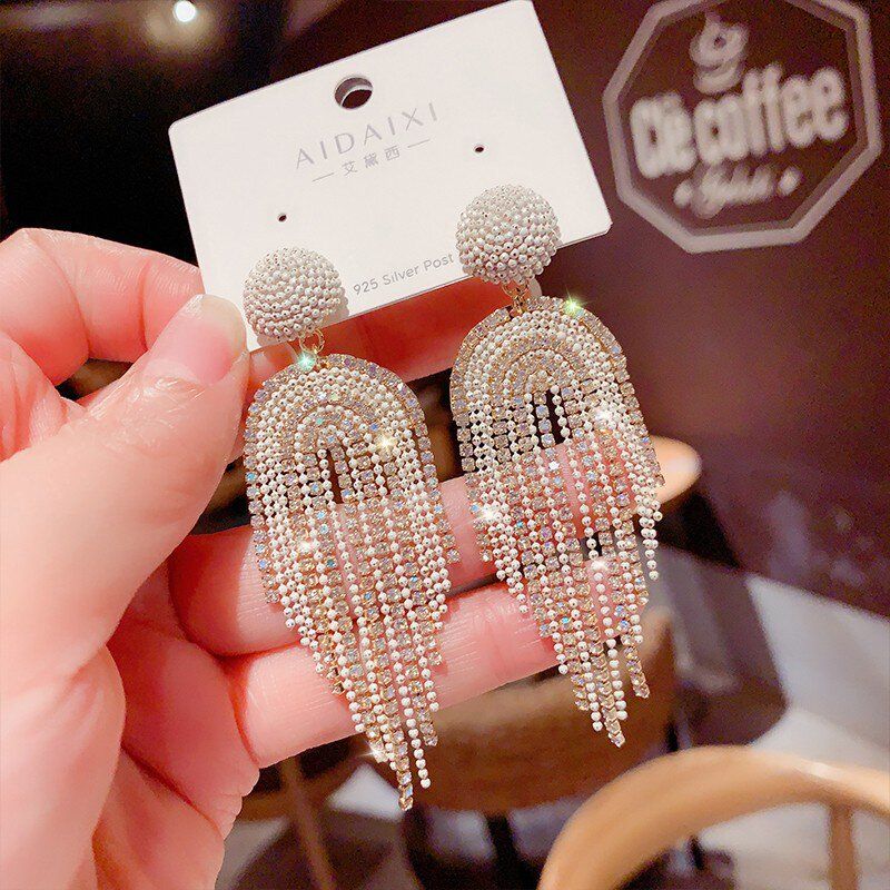 欧美新款耳挂夸张银针年耳环长款