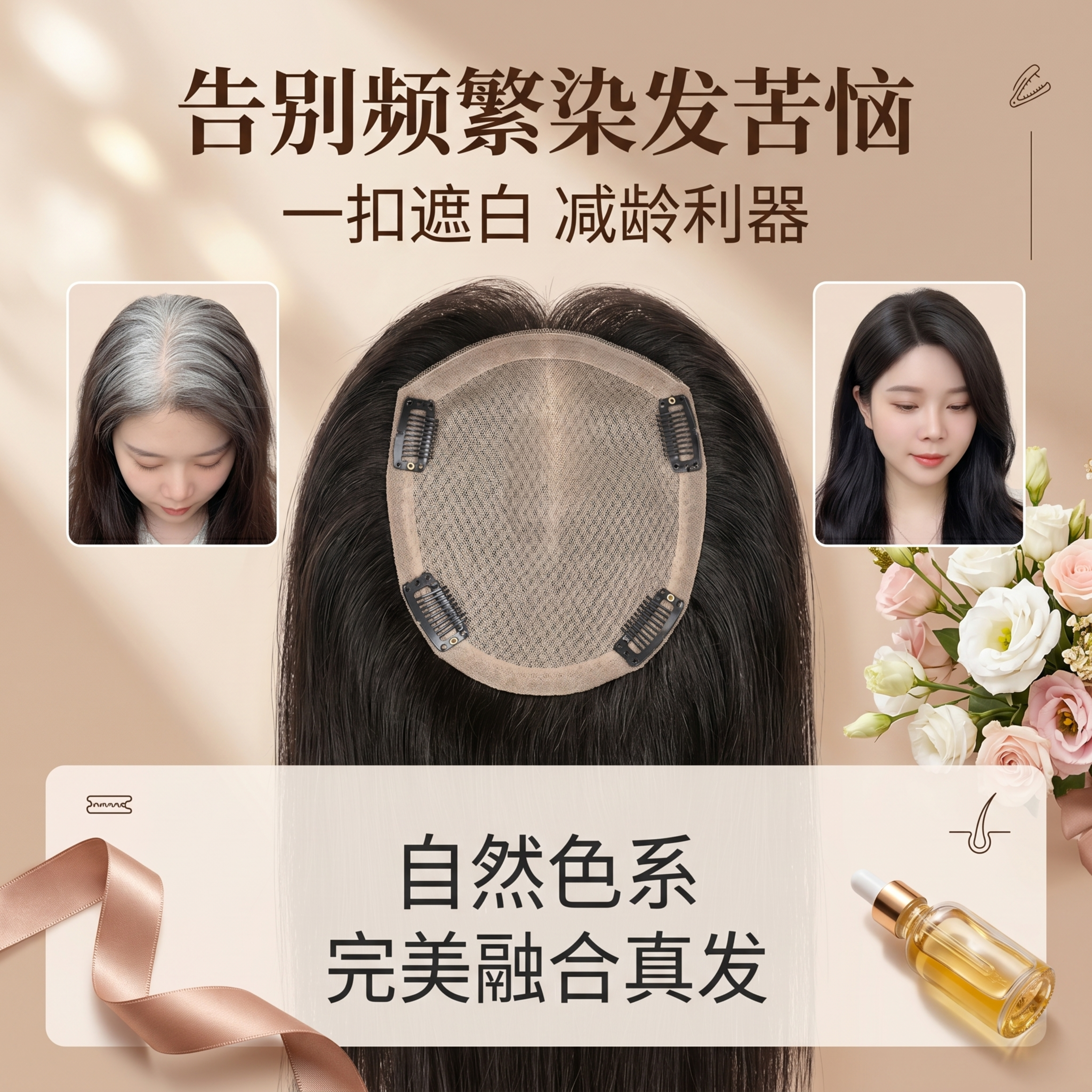 真发双递针高颅顶遮白发补发片