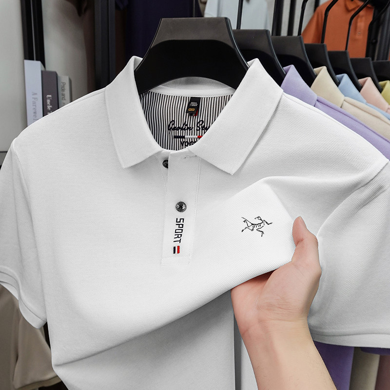 奥莱撤柜 刺绣鸟男装短袖t恤夏季丝光棉商务休闲翻领半袖polo衫男