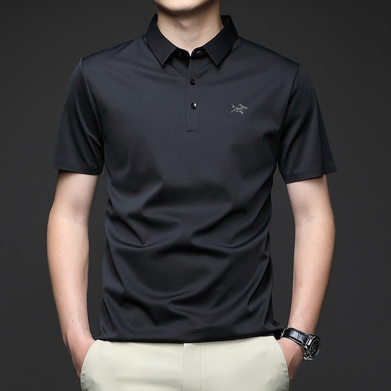 夏季新款刺绣鸟男士速干短袖t恤高端冰丝商务休闲翻领上衣polo衫