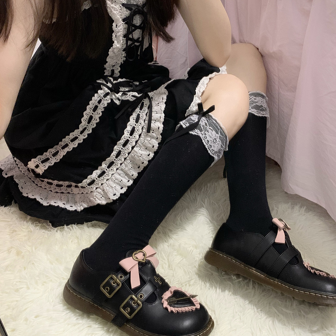 日系学院风蕾丝蝴蝶结中筒女袜Lolita花边少女百搭软妹jk小腿袜