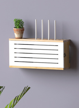 实木网络机顶盒壁挂路由器收纳盒无线wifi猫接线板排插座遮挡盒