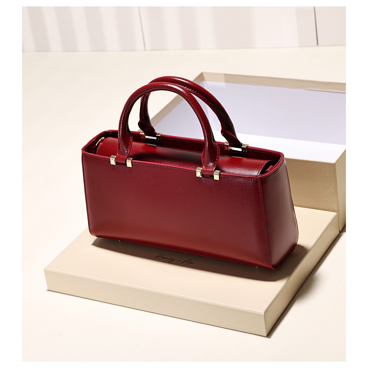 红色牛皮小方包女2025秋冬洋气