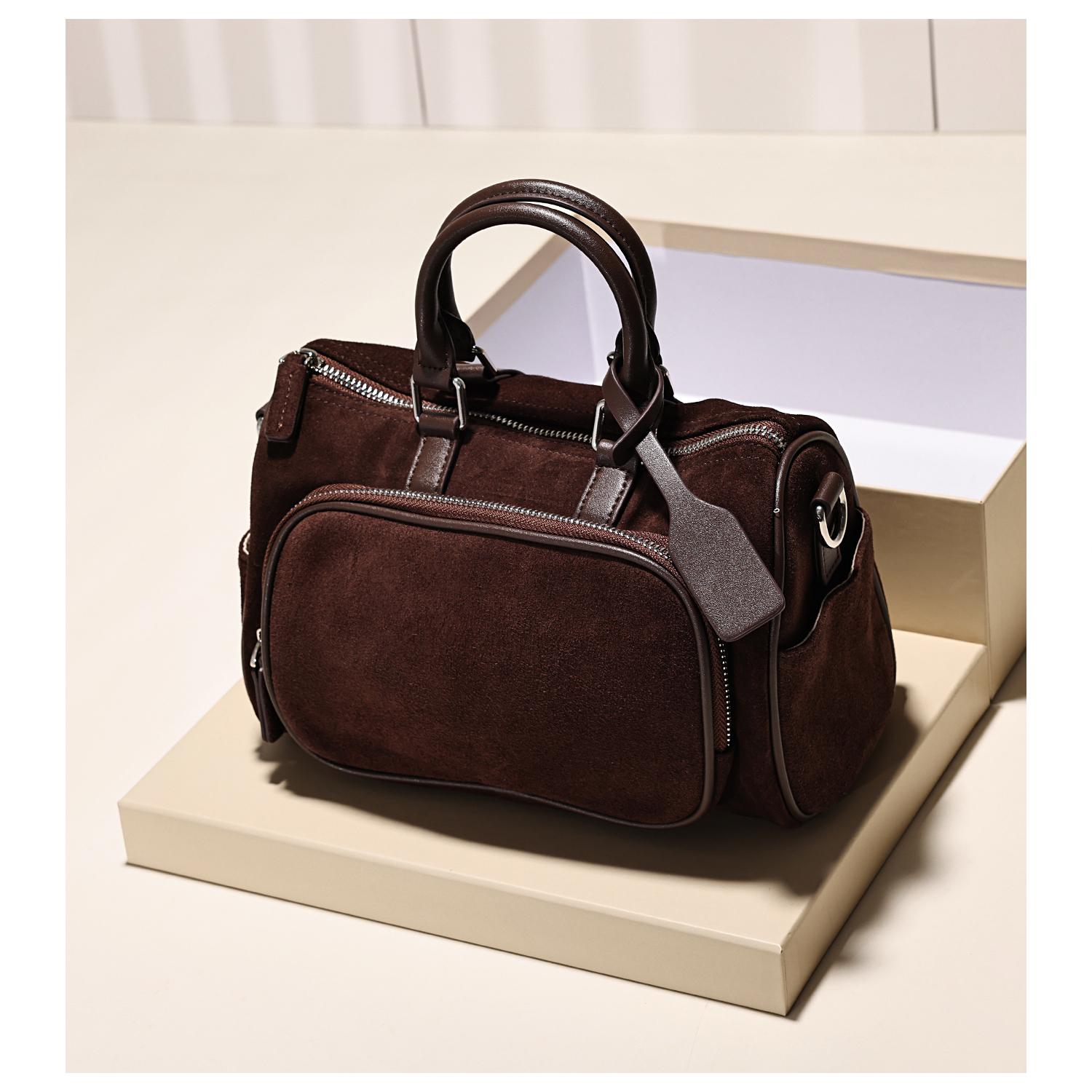 GXFMOD小众品牌复古麂皮绒波士顿包女2025新款简约通勤手提单肩包