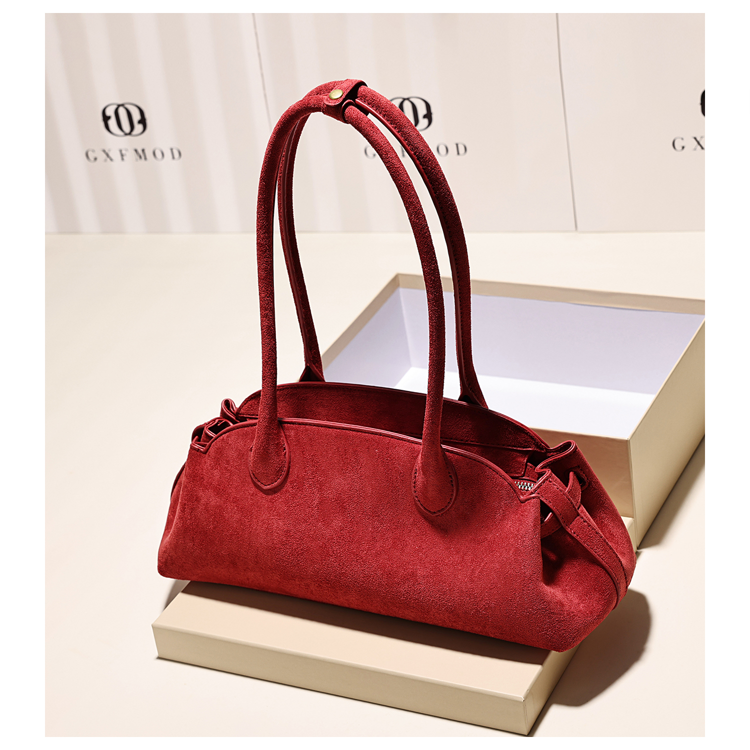 高级感复古麂皮绒腋下包女