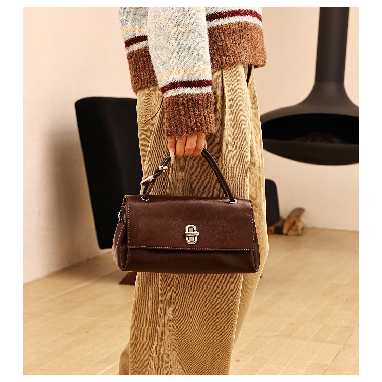 GXFMOD小众设计复古真皮手提包女2025秋冬新款高级感百搭斜挎包包