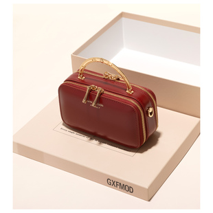 GXFMOD复古红色婚包女法式牛皮小方包2025流行ins单肩斜挎链条包
