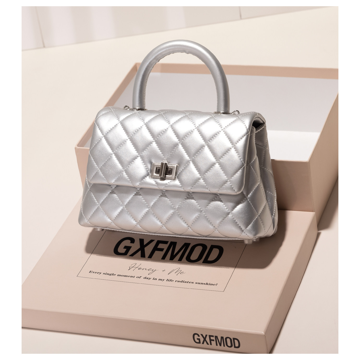 GXFMOD小众轻奢真皮菱格手提女包2026春夏韩系潮流链条斜挎小方包