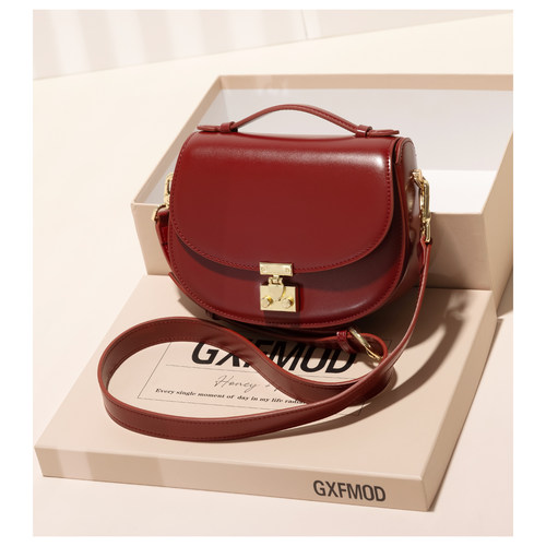 GXFMOD复古手提包复古红色马鞍包