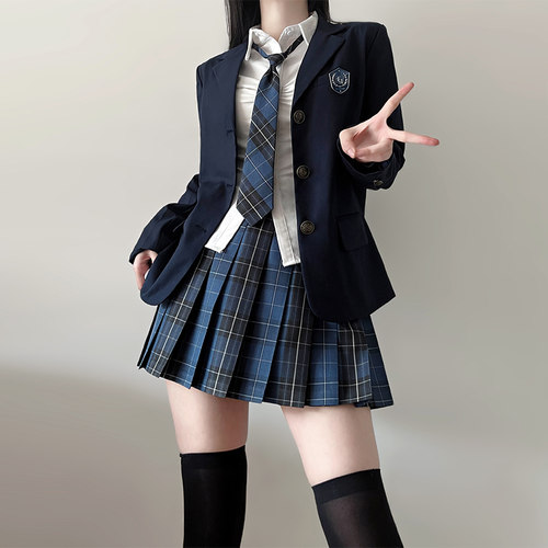 新款原创绀色jk西装外套学院风