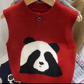 童装 洋气百搭儿童毛线马甲 毛衣男女宝宝针织熊猫马甲背心2025新款