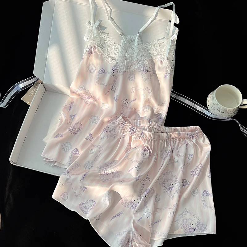 2025新款带胸垫睡衣女夏天冰丝性感吊带纯欲夏季可爱kitty家居服
