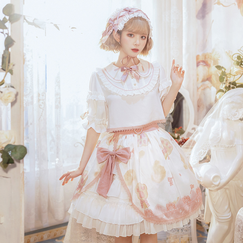 冰糖猫现货lolita裙原创夏季可爱日常洛丽塔sk半裙套装甜lo裙