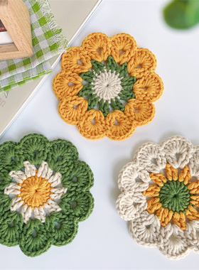 手工diy小花杯垫隔热垫钩针新手勾针入门毛线工具包编织材料包