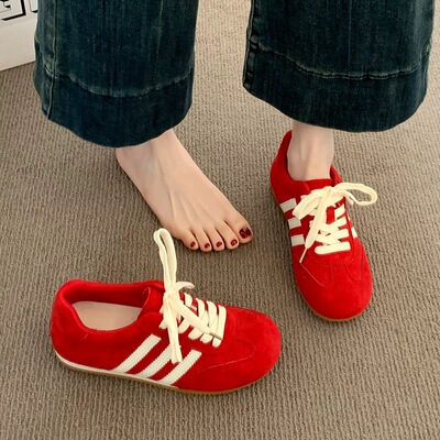 复古红色德训鞋女运动休闲板鞋子