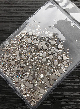 美甲饰品平底玻璃小钻透明色圆钻贴指甲闪亮银钻网红AB钻饰超闪亮