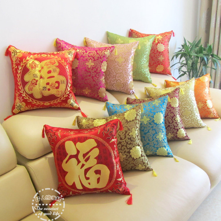 特 中式丝绸婚庆抱枕 沙发汽车双面织锦缎靠垫方枕腰垫 床头软包,居家布艺,靠垫/抱枕,淘宝优惠券,粉丝福利购,淘宝优惠卷