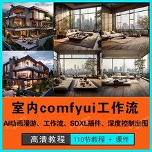 室内设计comfyui工作流教程Ai绘画建筑室内图lora动画漫游