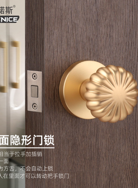 隐形门锁单面锁暗锁室内卧室背景墙门隐藏式把手小钥匙孔圆形拉手